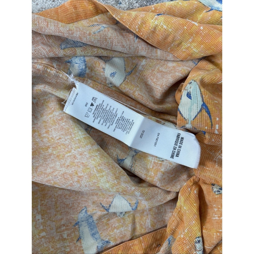 Men's Silk Nautical Fish Print Button Up Shirt Coastal Beach Orange Medium - Picture 7 of 8